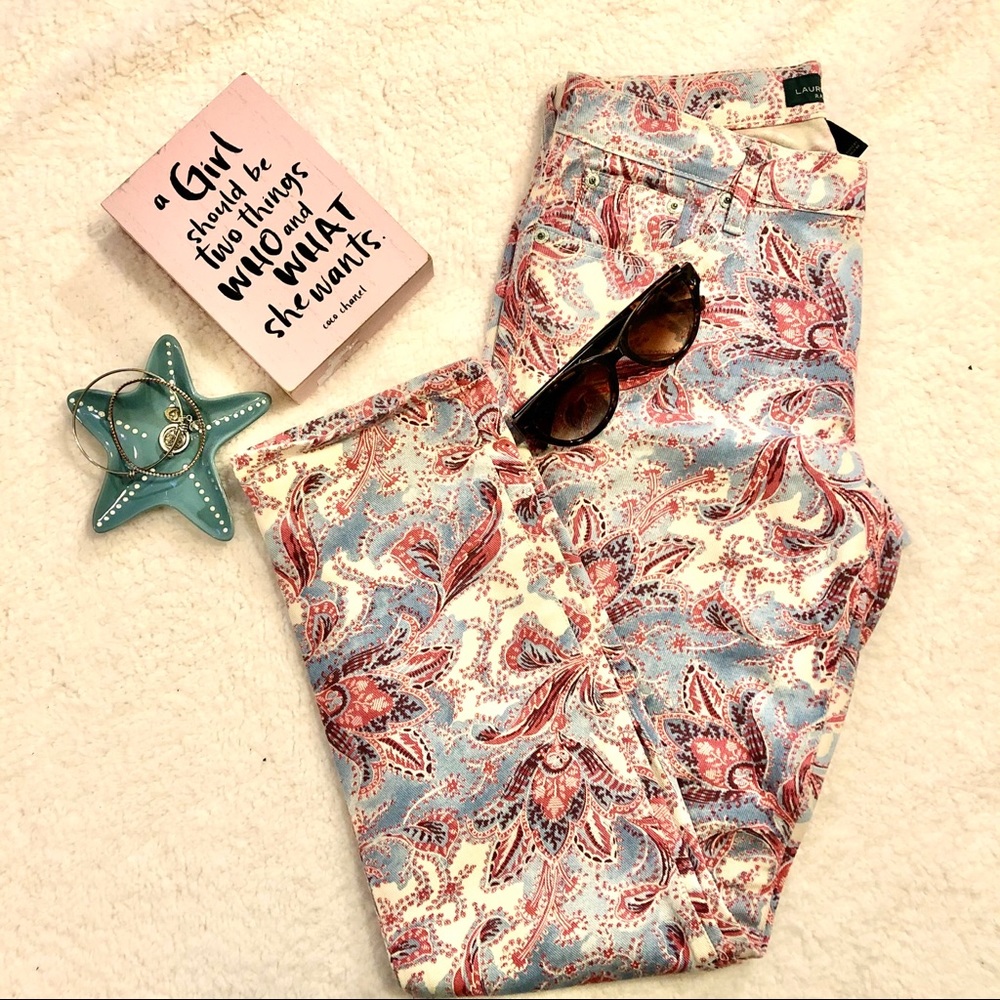 Ralph Lauren pink and light blue print jeans